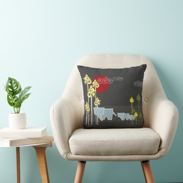 Coussin Famille D'Éléphants Whimsical Dans La Forêt Et Le  (Chaise)