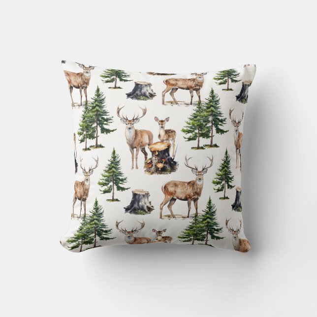 Coussin Famille Des Rennes De Bois Qui Se Nourrit Dans La  (Recto)