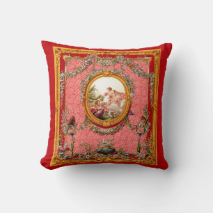 Coussin famille heureuse représentée sur une gravure baroq