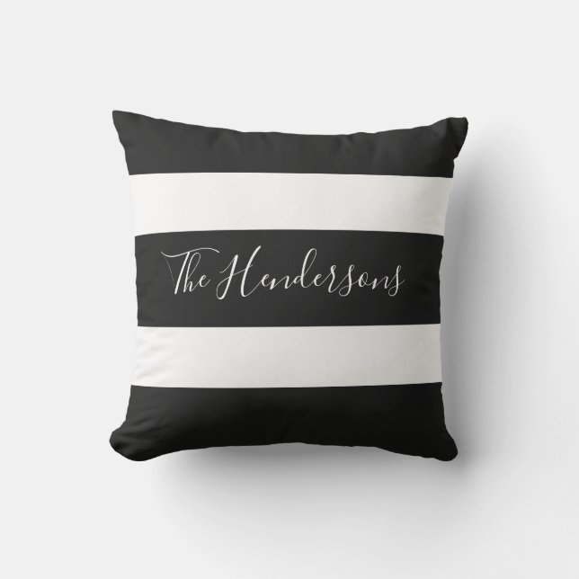 Coussin Famille moderne à rayures noir et blanc Personnali (Recto)
