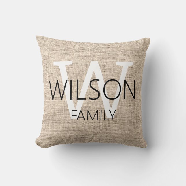 Coussin Famille Monogrammée Linen Rustique (Recto)