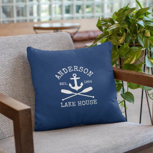 Coussin Famille Nautical Lake House Ancre Oars Navy Blue