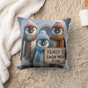 Coussin Famille Penguin Avec Symbole Amusant