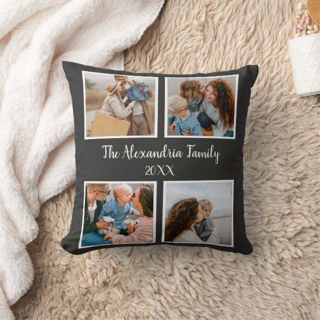 Coussin Famille personnalisée 4 photo collage modèle (Couverture)