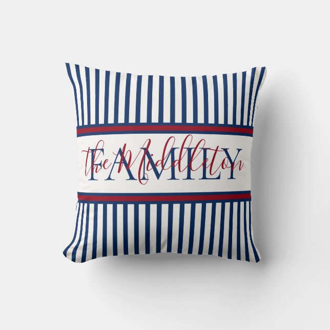 Coussin Famille personnalisée rouge de rayure blanche et (Recto)