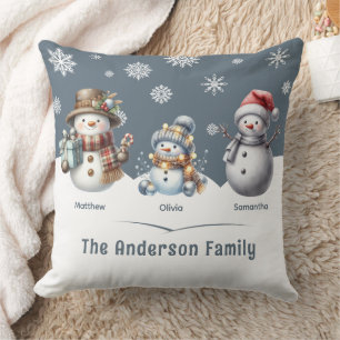 Coussin Famille personnalisée Snowman Holiday
