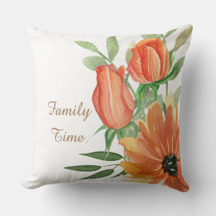 Coussin Famille temps décoratif floral blanc roses