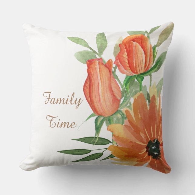 Coussin Famille temps décoratif floral blanc roses (Recto)