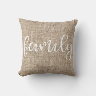 Coussin FAMILLE Toile de jute Marron Rustique de Ferme