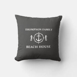 Coussin Family Beach House Seahorse Ancre marine Grey