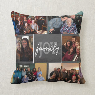 Coussin Family Joy 6 Photo Handlettered Chalkboard tendanc