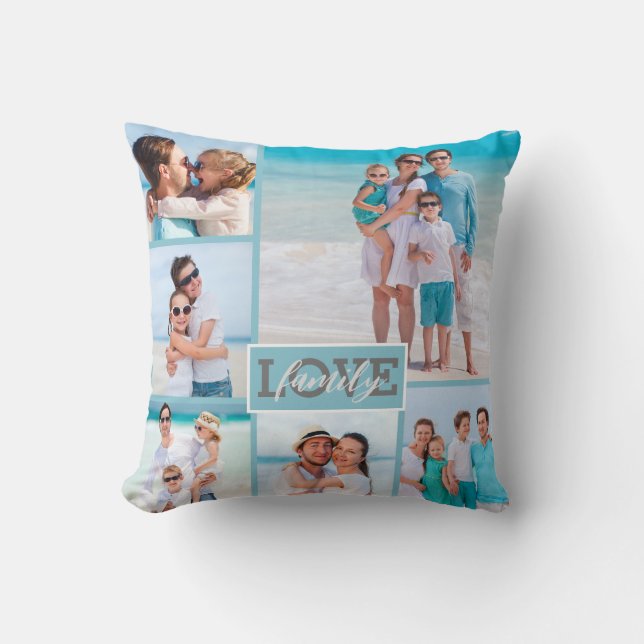 Coussin Family Love 6 Photo Plage Bleu Moderne (Recto)