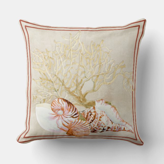 Coussin Fan Coral Ocean Beach Nautilus Conch Sea Shell (Recto)