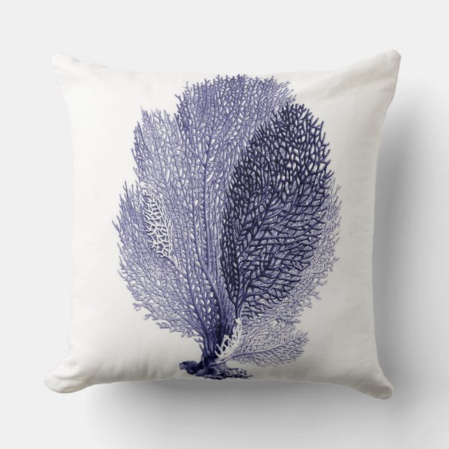 Coussin Fan de mer bleue sur le carreau blanc (Recto)