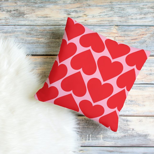 Coussin Fancy Romantique Rouge & Coeurs Rose Motif Avec No (Créateur téléchargé)