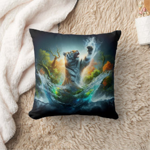 Coussin Fantaisie de faune de la nature sauvage du tigre m