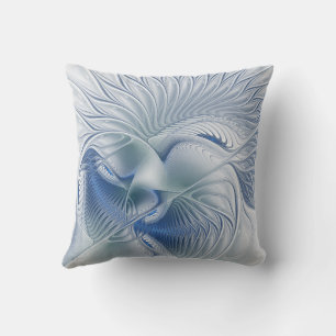 Coussin Fantaisie dynamique Abstrait Tons bleus Art fracta