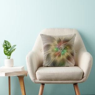 Coussin Fantaisie florale avec abstrait fractal moderne or