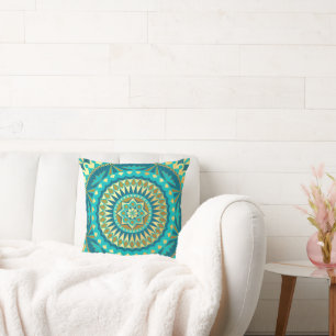 Coussin Fantaisie Mandala Bleu Or