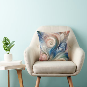 Coussin Fantasie florale à l'aquarelle bleu pastel et crèm