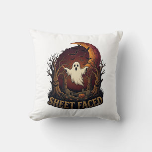 Coussin Fantôme à visage en feuille Halloween Arbres Sombr