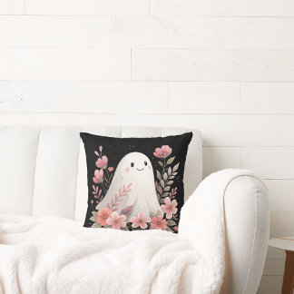 Coussin fantôme aquarelle avec fleurs roses