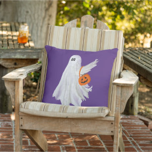Coussin Fantôme de Trick Or Treating avec un seau de bonbo