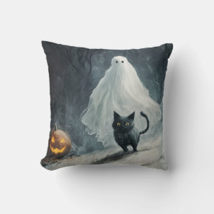 Coussin Fantôme d'Halloween et chat noir