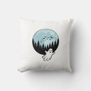 Coussin Fantôme d'Halloween Forêt Sombre Lune Vintage_1