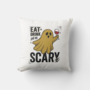 Coussin Fantôme d'Halloween Manger Boire Et Être Effrayant