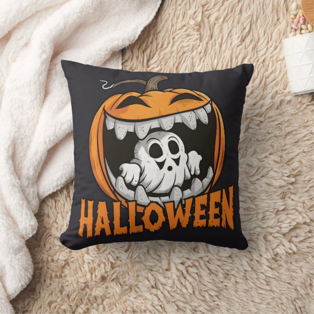 Coussin Fantôme émergent d'un citrouille géant d'Halloween (Couverture)
