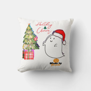 Coussin Fantôme mignon avec chapeau de Père Noël et arbre