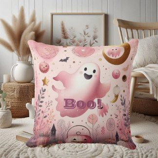 Coussin Fantôme rose Boo Friendly Halloween Citrouille