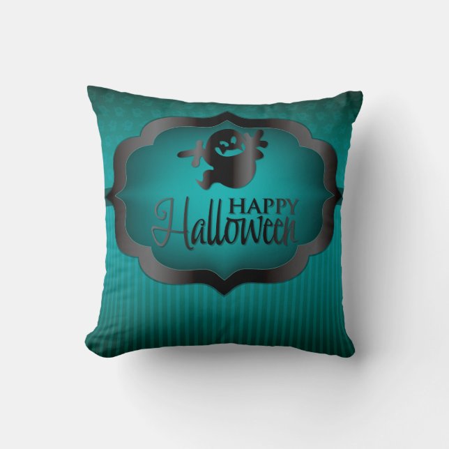 Coussin fantôme turquoise d'Halloween (Recto)