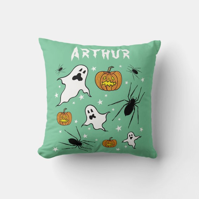 Coussin Fantômes, Citrouilles et araignée d'Halloween pers (Recto)