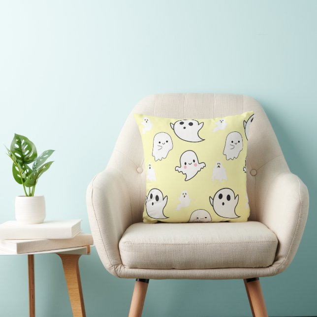 Coussin Fantômes modernes et adorables Halloween jaune cla (Chaise)