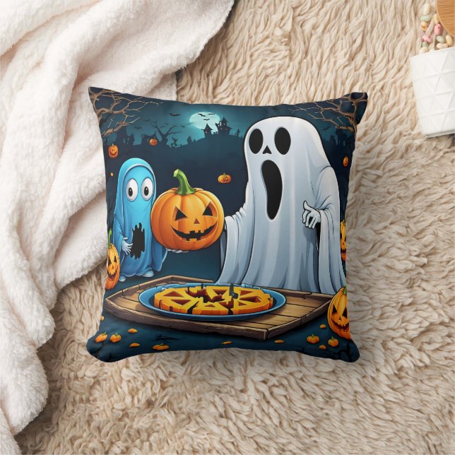 Coussin Fantômes sculptant des citrouilles à Halloween (Couverture)