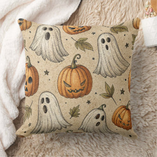 Coussin Fantômes vintages et Citrouilles Motif d'Halloween