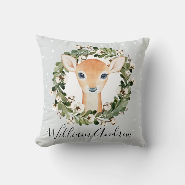 Coussin Faon floral botanique de guirlande de cerfs (Recto)