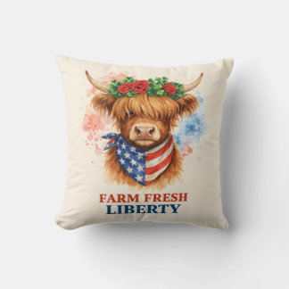 Coussin Farm Fresh Liberty Highland Cow Patriotic USA Art