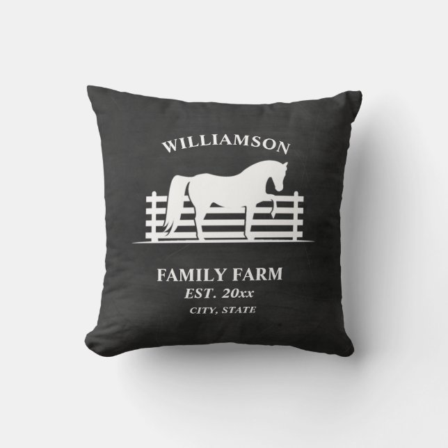 Coussin Farm Ranch Horse noir Chalkboard Blanc Famille (Recto)