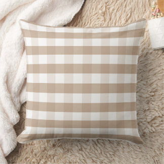Coussin Farmhouse Beige Gingham Check Plaid Throw Pillow