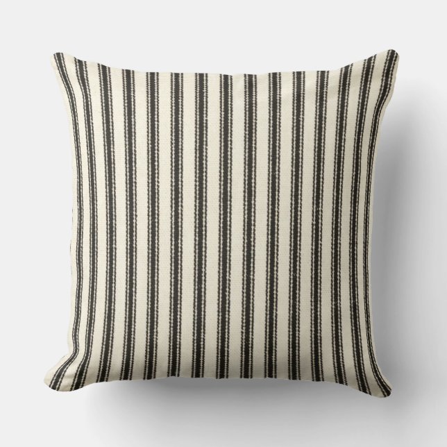 Coussin FarmHouse-Black-Ticking-Outdoor-Indoor M L (Recto)