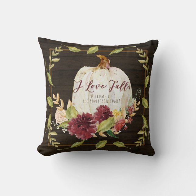 Coussin Farmhouse Bourgogne Floral Love Fall Citrouille Wo (Recto)