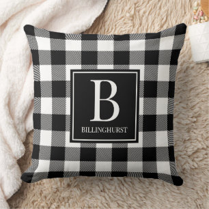 Coussin Farmhouse Check noir & blanc Plaid Monogramme