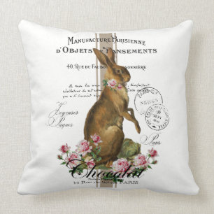 Coussin Farmhouse Vintage Grain Sack Easter Rabbit Coton