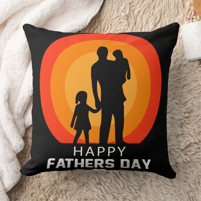 Coussin Father with Two Children Sunset Silhouette (Couverture)