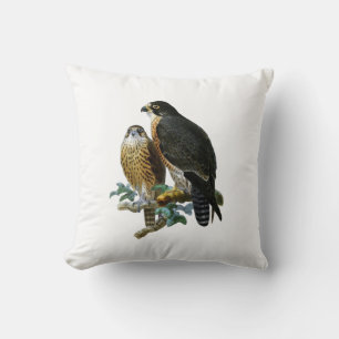 Coussin Faucons stylisés vintage sur une branche