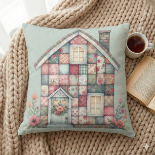 Coussin Fausse Maison Florale Cottagecore en Patchwork