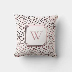 Coussin Faux cercles en feuille d'or rose avec monogramme